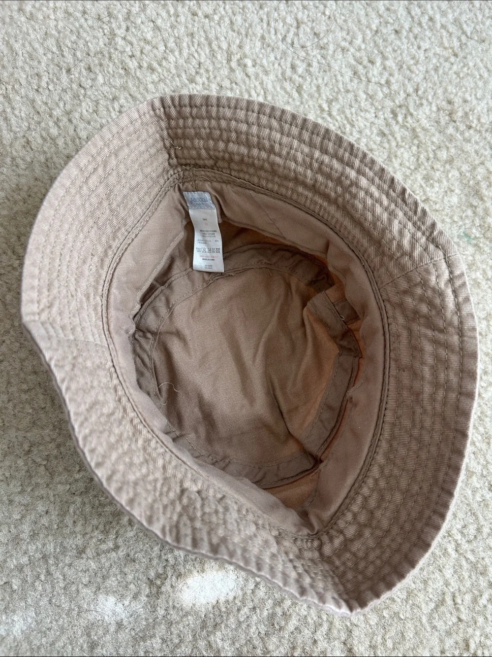 Jacadi Paris Beige Cotton Bucket Hat with Orange Trim